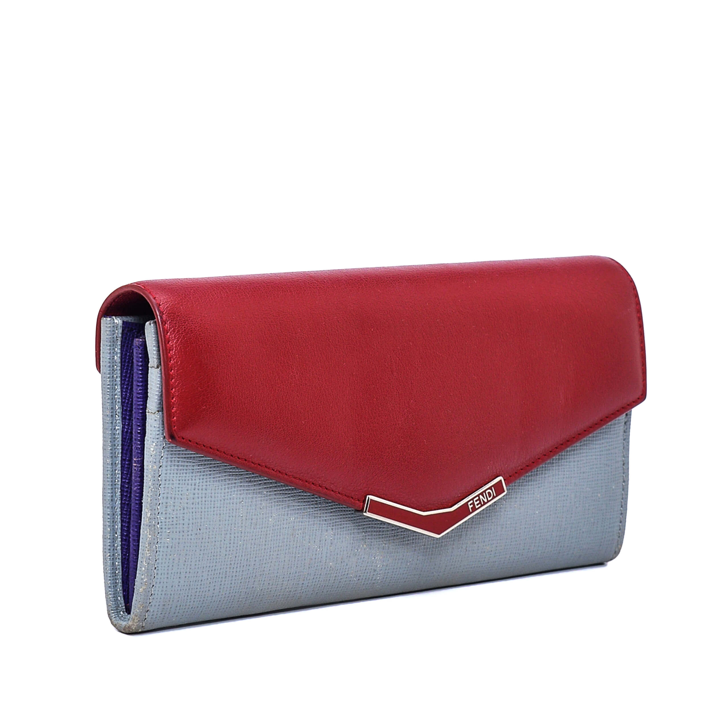 Fendi - Grey&Burgundy Saffiano Leather Envelope Wallet